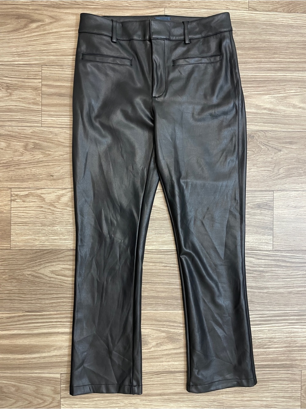 Maeve by Anthropologie Black Faux Leather High Waisted Kick Crop Pants - Picture 5 of 15